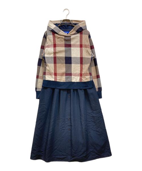 BLUE LABEL CRESTBRIDGE（ブルーレーベルクレストブリッジ）BLUE LABEL CRESTBRIDGE (ブルーレーベルクレストブリッジ) ドッキングワンピース ベージュ×ネイビー サイズ:36の古着・服飾アイテム