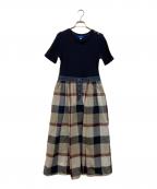 BLUE LABEL CRESTBRIDGEブルーレーベルクレストブリッジ）の古着「ストレッチテレココンビワンピース」｜ネイビー