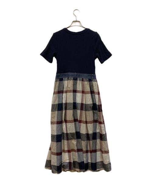 BLUE LABEL CRESTBRIDGE（ブルーレーベルクレストブリッジ）BLUE LABEL CRESTBRIDGE (ブルーレーベルクレストブリッジ) ストレッチテレココンビワンピース ネイビー サイズ:38の古着・服飾アイテム