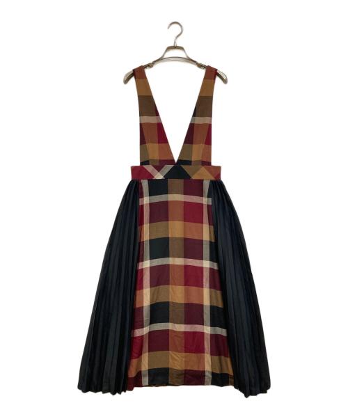 BLUE LABEL CRESTBRIDGE（ブルーレーベルクレストブリッジ）BLUE LABEL CRESTBRIDGE (ブルーレーベルクレストブリッジ) チェック柄ジャンパースカート レッド×ブラック サイズ:36の古着・服飾アイテム