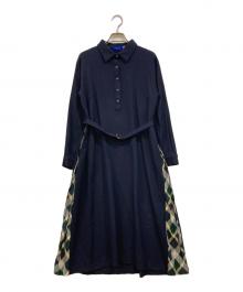 BLUE LABEL CRESTBRIDGE（ブルーレーベルクレストブリッジ）の古着「サイドチェック切替タックシャツワンピース」｜ネイビー