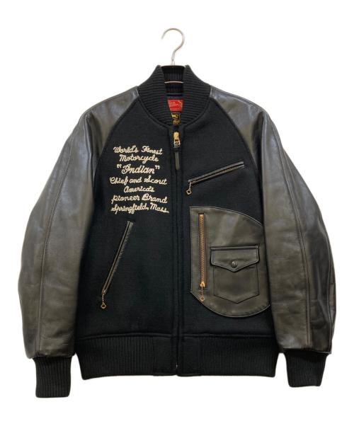 INDIAN MOTORCYCLE（インディアンモーターサイクル）INDIAN MOTORCYCLE (インディアンモーターサイクル) レザー×メルトン スタジャン ブラック サイズ:Mの古着・服飾アイテム
