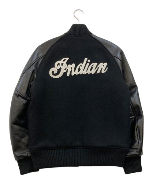 INDIAN MOTORCYCLE（インディアンモーターサイクル）INDIAN MOTORCYCLE (インディアンモーターサイクル) レザー×メルトン スタジャン ブラック サイズ:Mの古着・服飾アイテム
