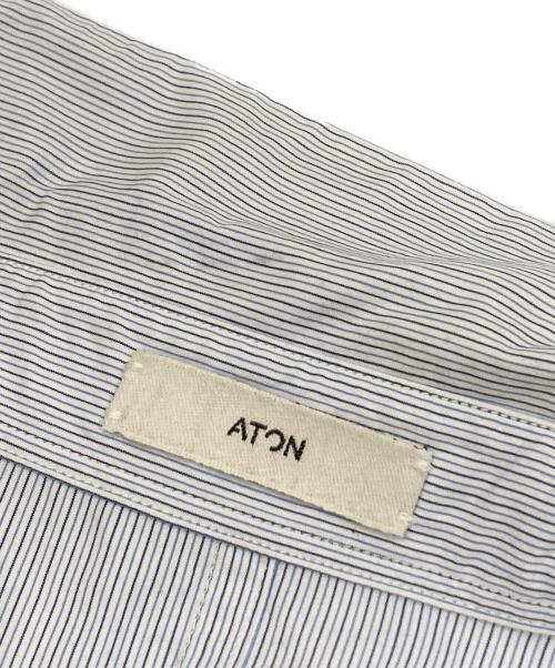 ATON（エイトン）ATON (エイトン) B/シュリンクボードオーバーサイズストライプシャツ ブルー サイズ:02の古着・服飾アイテム