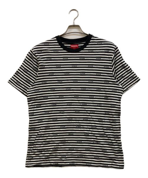 SUPREME（シュプリーム）SUPREME (シュプリーム) Logo Stripe S/S Top ホワイト×ブラック サイズ:Ｍの古着・服飾アイテム