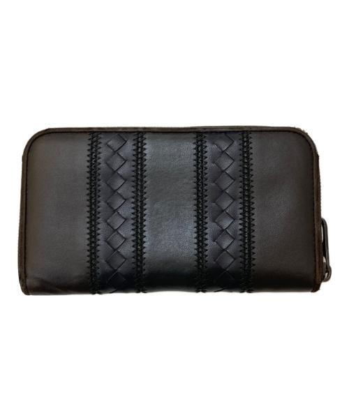 BOTTEGA VENETA（ボッテガベネタ）BOTTEGA VENETA (ボッテガベネタ) イントレチャー ジップラウンドウォレット ネイビー×ブラウンの古着・服飾アイテム