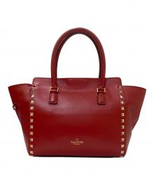 VALENTINO GARAVANI（ヴァレンティノ・ガラヴァーニ）の古着「ロックスタッズ 2WAYレザートートバッグ」｜レッド