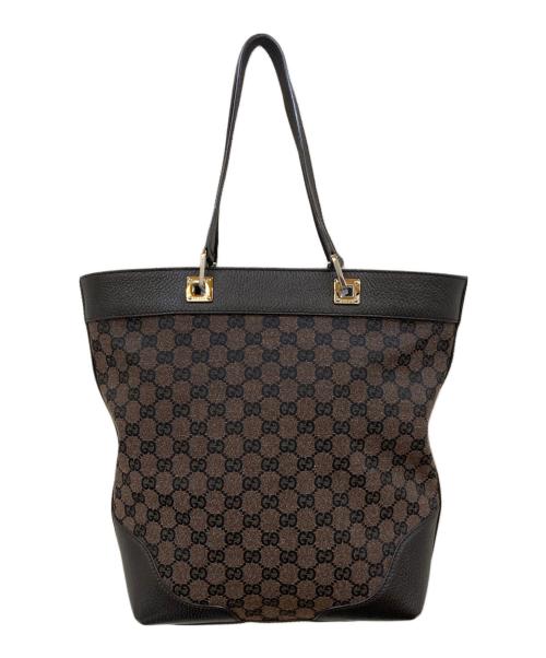 GUCCI（グッチ）GUCCI (グッチ) GGキャンバス レザーコンビトートバッグ ブラウンの古着・服飾アイテム