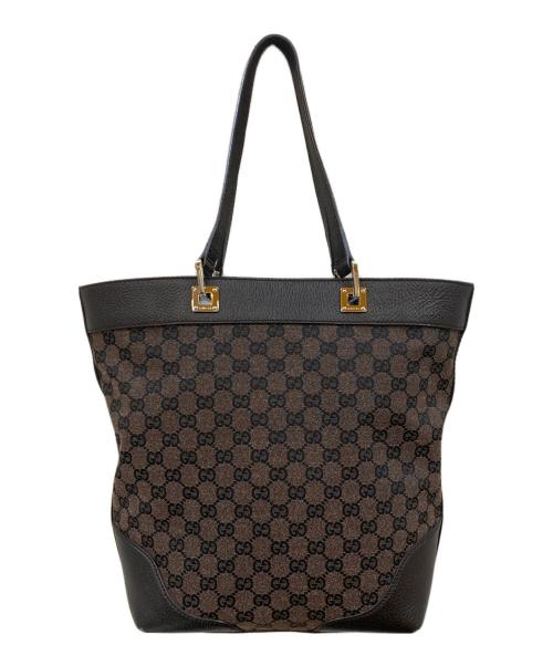 GUCCI（グッチ）GUCCI (グッチ) GGキャンバス レザーコンビトートバッグ ブラウンの古着・服飾アイテム