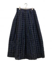 SEVEN TEN by MIHO KAWAHITO（セブン テン バイ ミホ カワヒト）の古着「チェックシアー切替ロングスカート」｜ネイビー