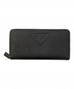 PRADAプラダ）の古着「エンボスロゴ サフィアーノラウンドファスナーウォレット」｜ブラック