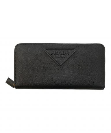 新品未使用 近年 プラダ PRADA エンボスロゴ 財布 サフィアーノレザー 黒 中古・古着通販】PRADA (プラダ) エンボスロゴ サフィアーノラウンド