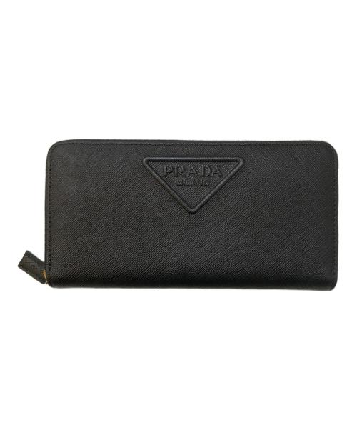 PRADA（プラダ）PRADA (プラダ) エンボスロゴ サフィアーノラウンドファスナーウォレット ブラックの古着・服飾アイテム