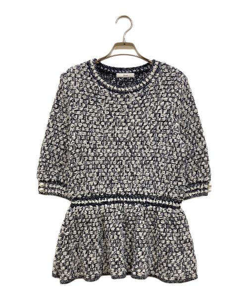 Rene（ルネ）Rene (ルネ) パール付 ツイードチュニックニット ネイビー サイズ:36の古着・服飾アイテム