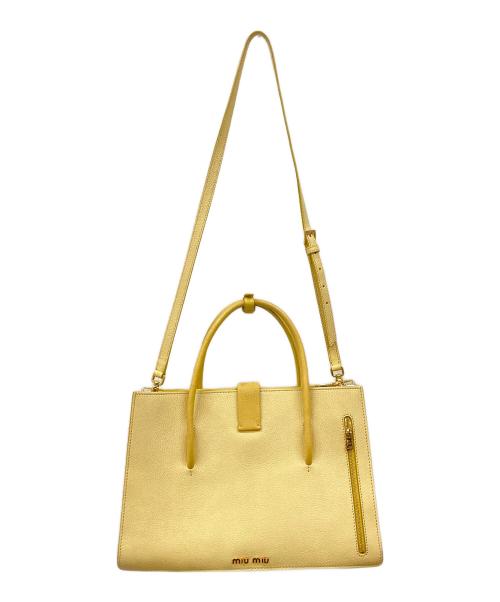 MIU MIU（ミュウミュウ）MIU MIU (ミュウミュウ) マドラスレザー2WAYトートバッグ イエローの古着・服飾アイテム