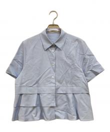 CABAN（キャバン）の古着「タイプライターダブルクロス アシンメトリックフリルシャツ」｜ブルー