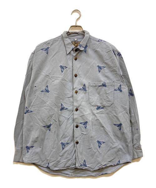 ARMANI JEANS（アルマーニジーンズ）ARMANI JEANS (アルマーニジーンズ) 90's イーグルロゴ 総柄シャツ スカイブルー サイズ:Ｍの古着・服飾アイテム