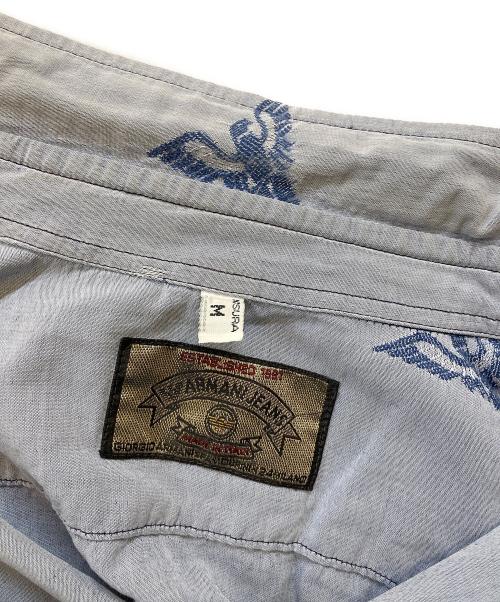 ARMANI JEANS（アルマーニジーンズ）ARMANI JEANS (アルマーニジーンズ) 90's イーグルロゴ 総柄シャツ スカイブルー サイズ:Ｍの古着・服飾アイテム