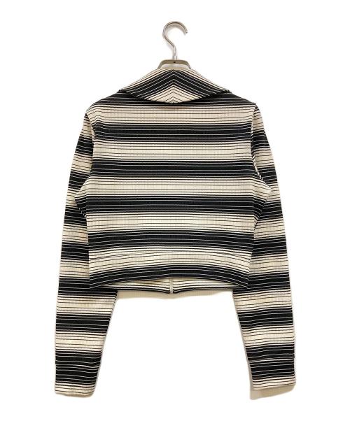 VERSACE JEANS COUTURE（ヴェルサーチ ジーンズクチュール）VERSACE JEANS COUTURE (ヴェルサーチ ジーンズクチュール) メデューサボタン ボーダージップジャケット ブラック×ベージュ サイズ:Ｍの古着・服飾アイテム