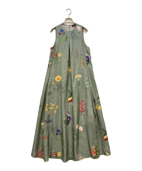 CABAN（キャバン）CABaN (キャバン) BLOOMIN' ART プリントロングワンピース グリーン サイズ:Sの古着・服飾アイテム