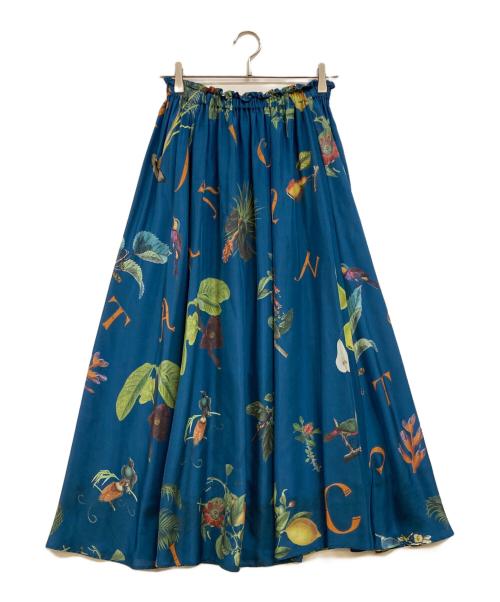 CABAN（キャバン）CABaN (キャバン) シルク ボタニカルプリントロングスカート ブルー サイズ:Fの古着・服飾アイテム