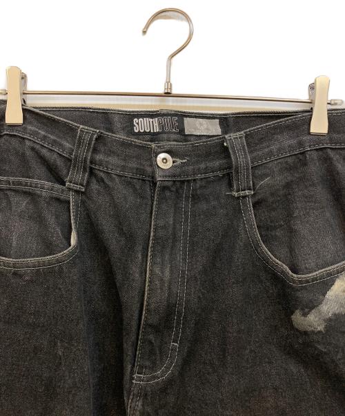 SOUTHPOLE（サウスポール）SOUTHPOLE (サウスポール) ペイント加工バギーデニムパンツ ブラック サイズ:34の古着・服飾アイテム