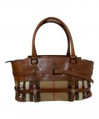 BURBERRYバーバリー）の古着「ノバチェックハ レザー切替トートバッグ」｜ブラウン