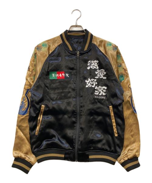 YOIDORE（ヨイドレ）YOIDORE (ヨイドレ) 写楽 (シャラク) 浮世絵 リバーシブルスカジャン ブラック×ゴールド サイズ:中ジョッキの古着・服飾アイテム
