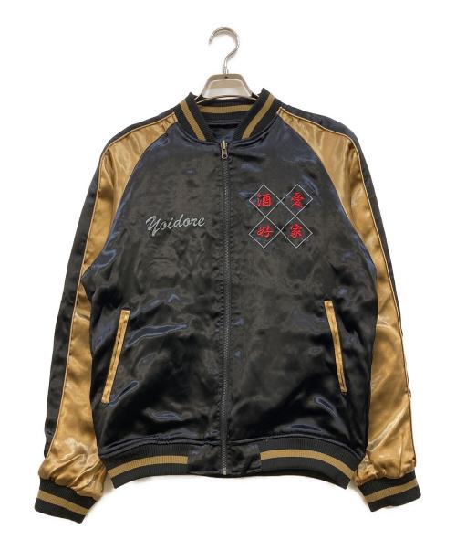 YOIDORE（ヨイドレ）YOIDORE (ヨイドレ) 写楽 (シャラク) 浮世絵 リバーシブルスカジャン ブラック×ゴールド サイズ:中ジョッキの古着・服飾アイテム