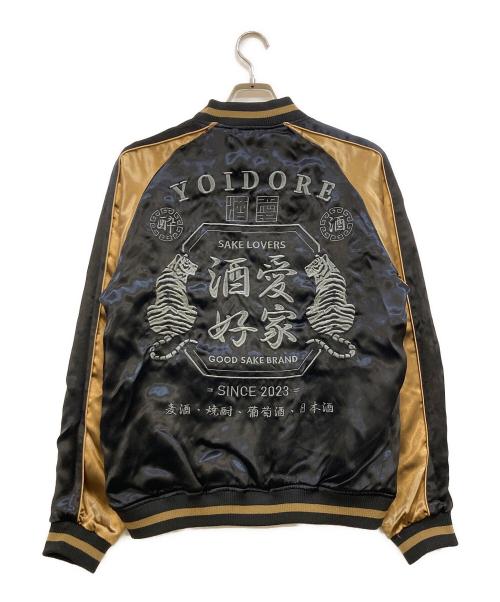 YOIDORE（ヨイドレ）YOIDORE (ヨイドレ) 写楽 (シャラク) 浮世絵 リバーシブルスカジャン ブラック×ゴールド サイズ:中ジョッキの古着・服飾アイテム