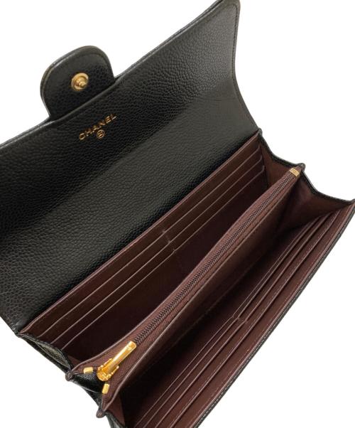 CHANEL（シャネル）CHANEL (シャネル) ココマーク マトラッセ キャビアスキン クラシック ロングフラップウォレット ブラックの古着・服飾アイテム