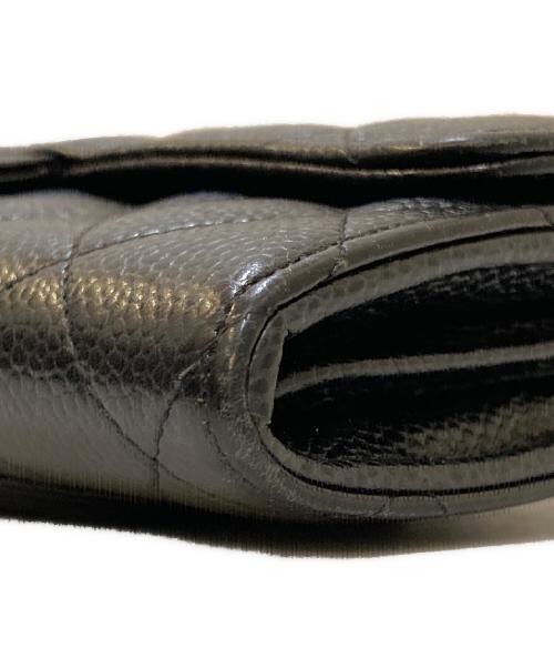 CHANEL（シャネル）CHANEL (シャネル) ココマーク マトラッセ キャビアスキン クラシック ロングフラップウォレット ブラックの古着・服飾アイテム