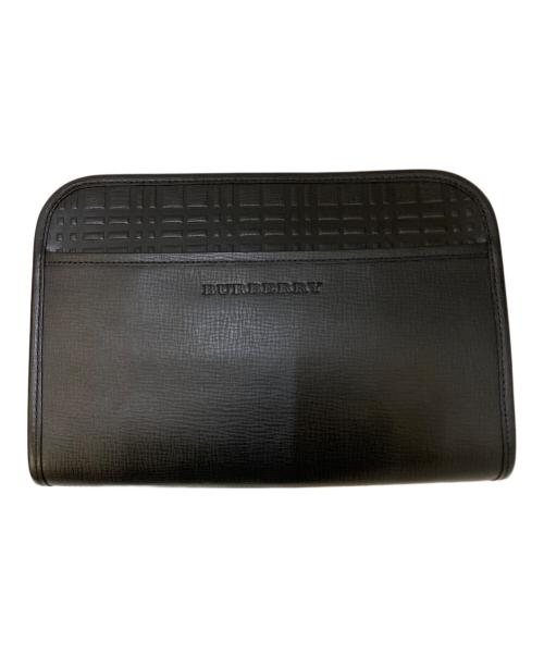 BURBERRY（バーバリー）BURBERRY (バーバリー) 裏地ノバチェック レザークラッチバッグ ブラックの古着・服飾アイテム