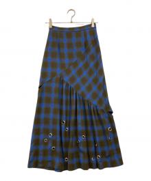 Ameri（アメリ）の古着「CHECK EYELET SEMI FLARE SKIRT」｜ブラウン×ブルー