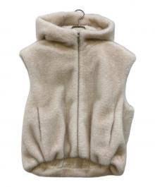 M-premierBLACK（エムプルミエブラック）の古着「フェイクファージップアップフーディベスト」｜ベージュ