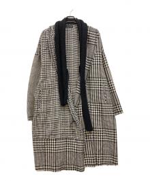 s'yte（サイト）の古着「ニットカラー千鳥格子柄コート」｜ホワイト×ブラック