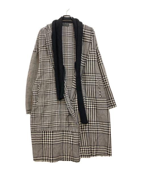 s'yte（サイト）s'yte (サイト) ニットカラー千鳥格子柄コート ホワイト×ブラック サイズ:3の古着・服飾アイテム