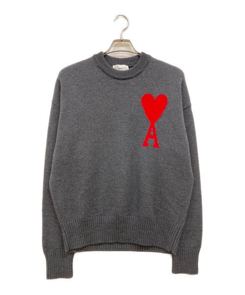ami（アミ）ami (アミ) ハートロゴ刺繍 クルーネック セーター グレー サイズ:Sの古着・服飾アイテム