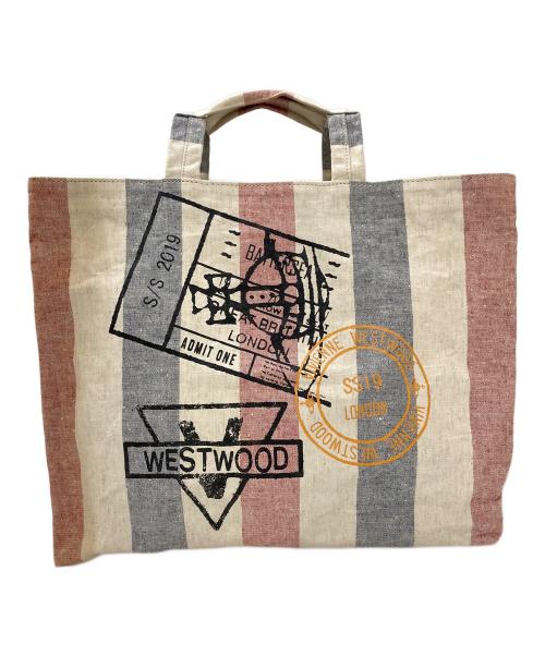 Vivienne Westwood（ヴィヴィアンウエストウッド）Vivienne Westwood (ヴィヴィアンウエストウッド) ストライプトートバッグ ピンク×グレーの古着・服飾アイテム