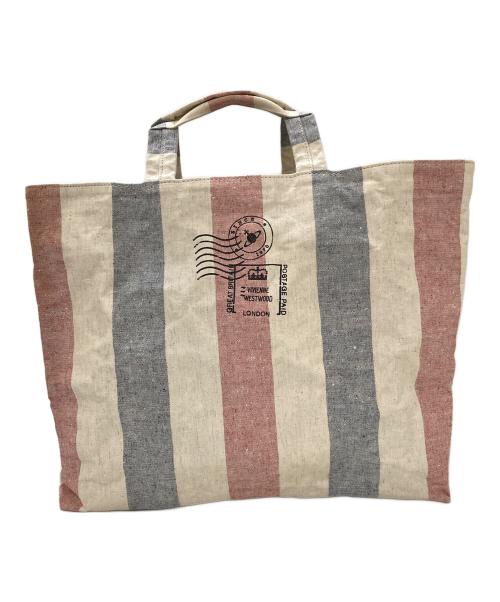 Vivienne Westwood（ヴィヴィアンウエストウッド）Vivienne Westwood (ヴィヴィアンウエストウッド) ストライプトートバッグ ピンク×グレーの古着・服飾アイテム
