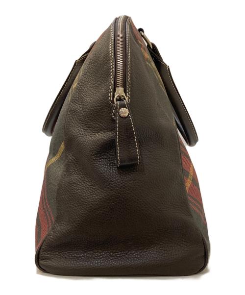 Vivienne Westwood（ヴィヴィアンウエストウッド）Vivienne Westwood (ヴィヴィアンウエストウッド) オーブレザーエンブレム チェック柄ボストンバッグ ブラウン×ピンクの古着・服飾アイテム
