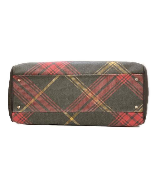 Vivienne Westwood（ヴィヴィアンウエストウッド）Vivienne Westwood (ヴィヴィアンウエストウッド) オーブレザーエンブレム チェック柄ボストンバッグ ブラウン×ピンクの古着・服飾アイテム