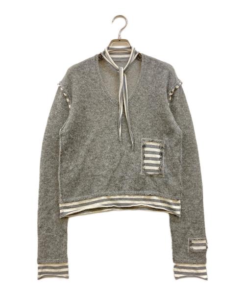 PERVERZE（パーバーズ）PERVERZE (パーバーズ) Stripe Patch Mohair Top グレー サイズ:下記参照の古着・服飾アイテム