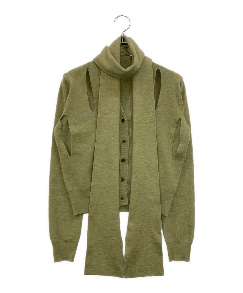 LEINWANDE（ラインヴァンド）LEINWANDE (ラインヴァンド) RIBBON TIE CARDIGAN グリーン サイズ:Fの古着・服飾アイテム