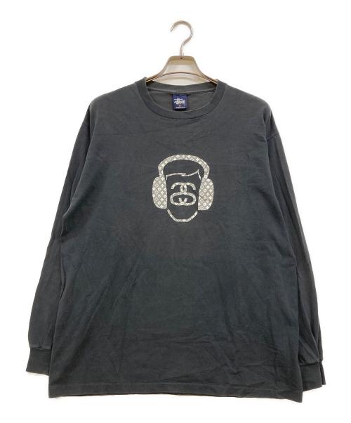 stussy（ステューシー）stussy (ステューシー) 90's SSリンク モノグラムパターン ロングスリーブカットソー ブラック サイズ:XLの古着・服飾アイテム