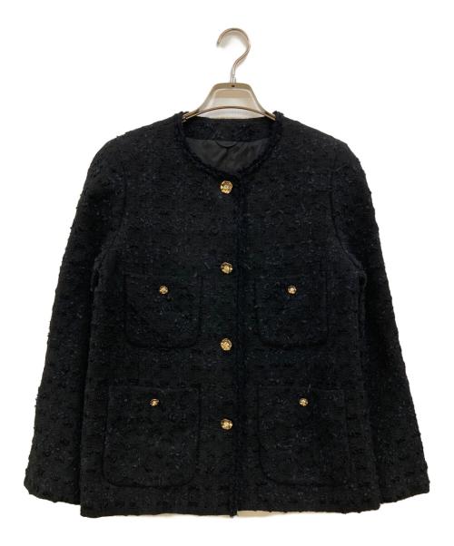 ANAYI（アナイ）ANAYI (アナイ) ミックスヤーンツイード ノーカラージャケット ブラック サイズ:38の古着・服飾アイテム