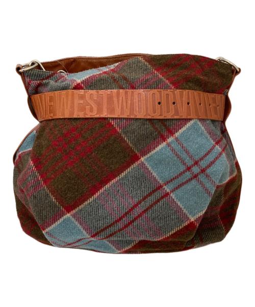 Vivienne Westwood（ヴィヴィアンウエストウッド）Vivienne Westwood (ヴィヴィアンウエストウッド) チェックパターン レザーベルトウールショルダーバッグ マルチカラーの古着・服飾アイテム
