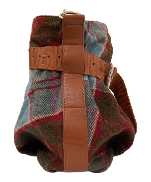 Vivienne Westwood（ヴィヴィアンウエストウッド）Vivienne Westwood (ヴィヴィアンウエストウッド) チェックパターン レザーベルトウールショルダーバッグ マルチカラーの古着・服飾アイテム