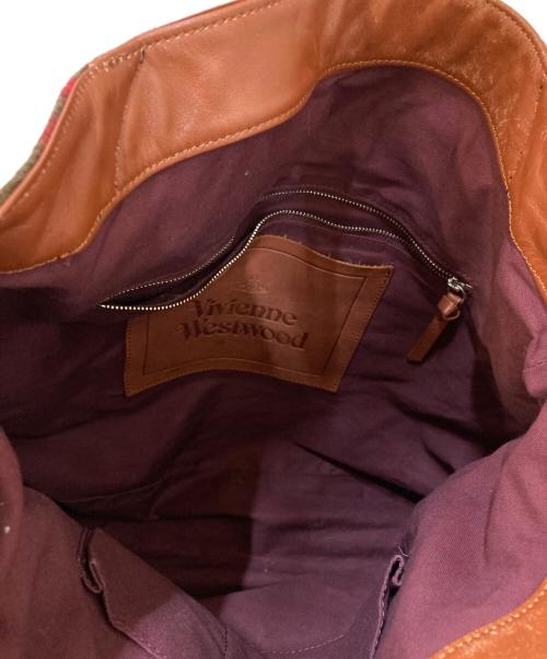 Vivienne Westwood（ヴィヴィアンウエストウッド）Vivienne Westwood (ヴィヴィアンウエストウッド) チェックパターン レザーベルトウールショルダーバッグ マルチカラーの古着・服飾アイテム