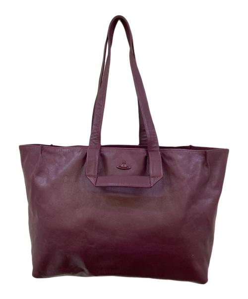 Vivienne Westwood（ヴィヴィアンウエストウッド）Vivienne Westwood (ヴィヴィアンウエストウッド) 裏地オーブ総柄 レザートートバッグ パープルの古着・服飾アイテム